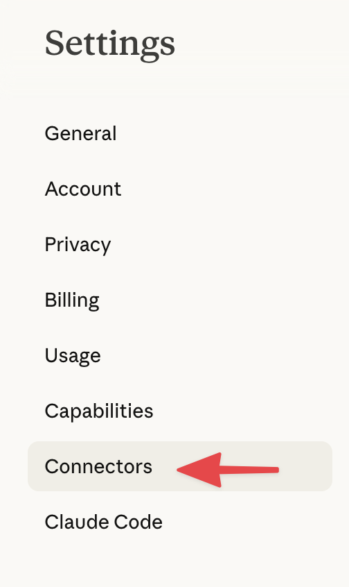 Claude connectors settings