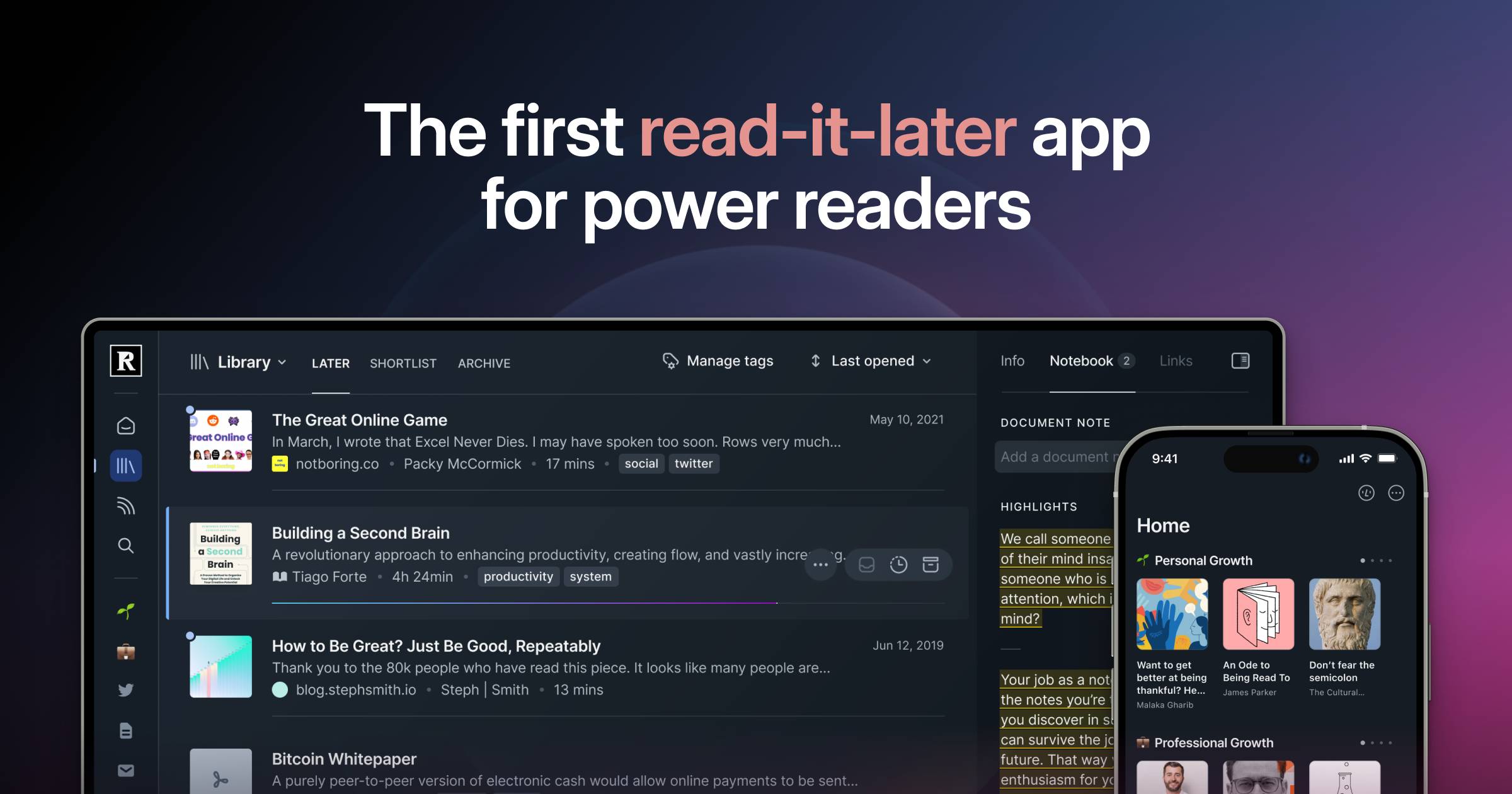 Thumbnail of Readwise Reader: The first read-it-later app built for power readers.